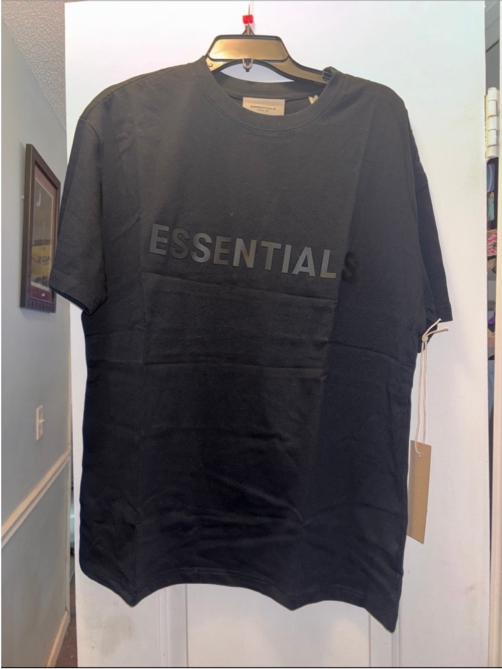 ESSENTIALS Black Short Sleeve Logo Tee